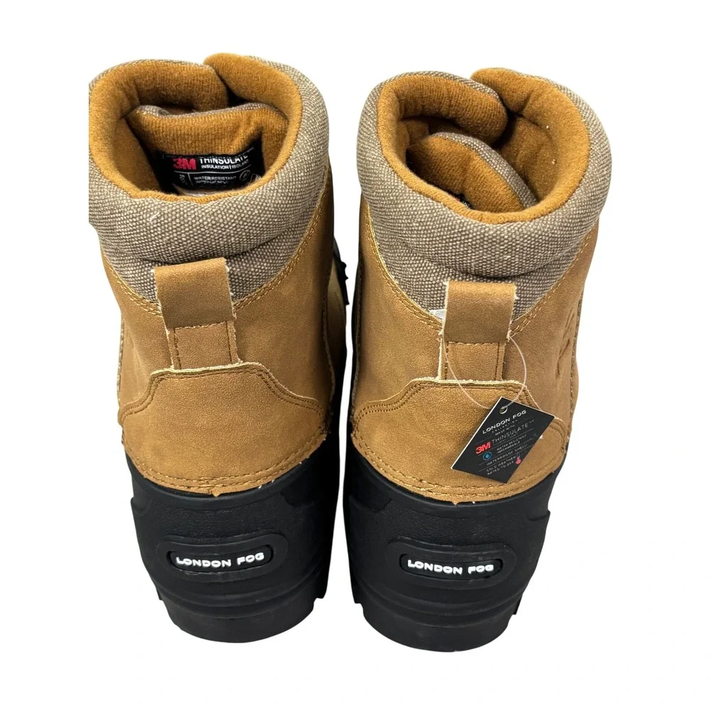 London Fog Falkner Mens Winter Duck Boots 12M Tan Blk 3M Thinsulate Waterproof